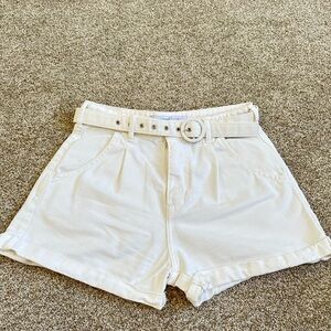 Women’s High-Waist White Belted Shorts